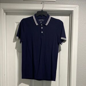 Boohoo Blue and White Polo Shirt with Dotted Pattern